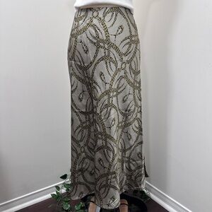 H&M x Richard Allen | Satin Midi Skirt | Size US 4 | Earthy Green Tones | Modest